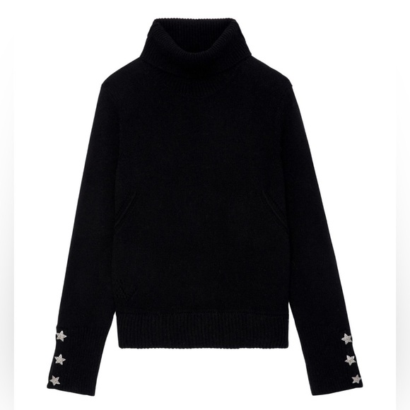 Zadig & Voltaire in Black Size XSBlack Turtleneck boxy Sweater with Star Accents - Picture 1 of 10